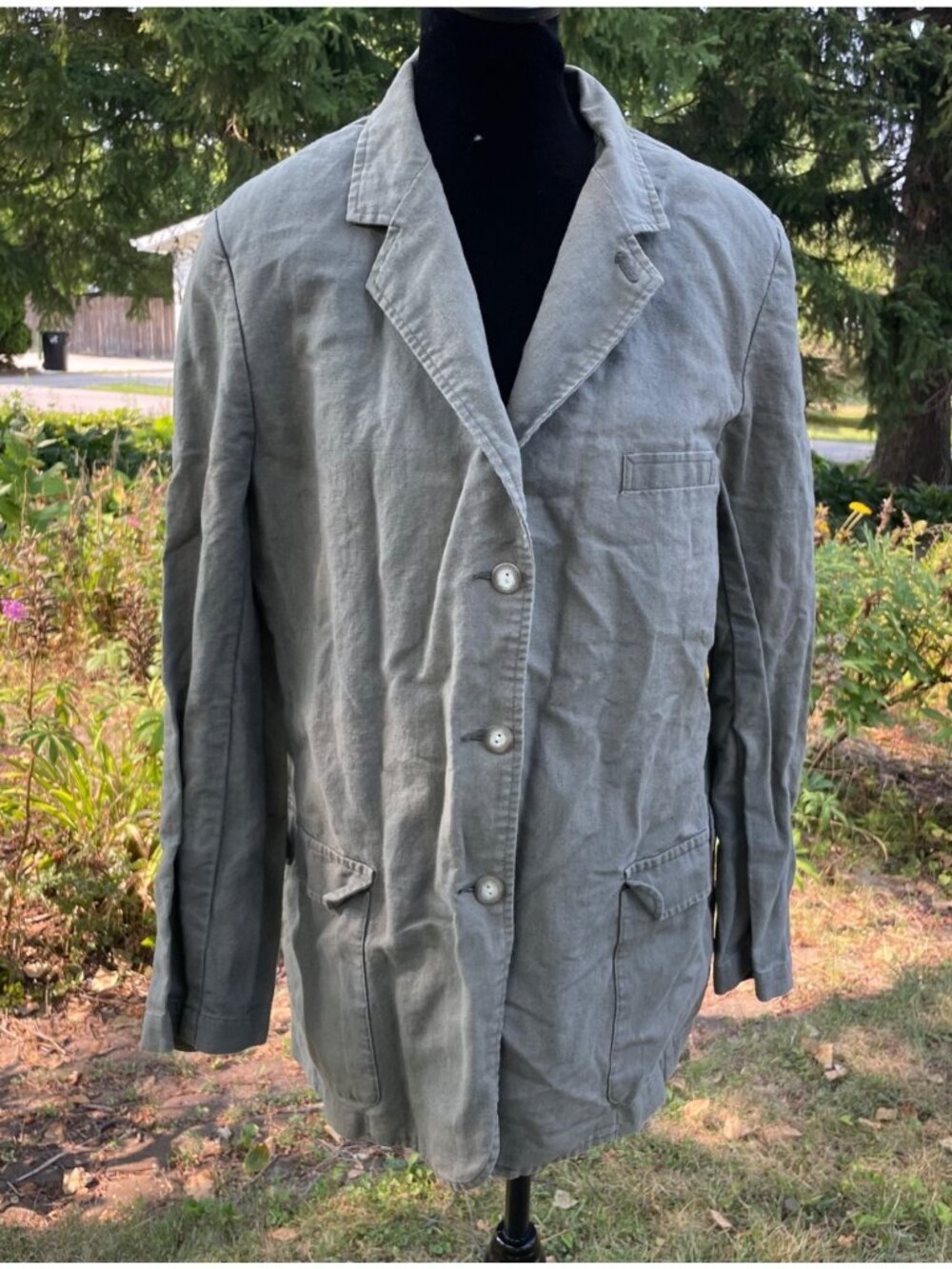 Vintage 90s L.L. Bean Jacket Linen Lightweight Olive Green Womens 14 Gorpcore